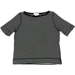 Jones New York Sport Petite Size Petite Black White Stripe Short Sleeve Knit Top
